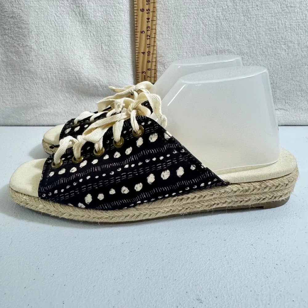 Urban Outfitters Block Print Lace Up Espadrille Sandals Mules Flats Shoes size 6